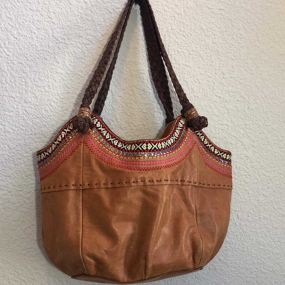 The Sak embroidered brown pebble leather  purse